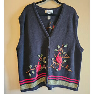 Vintage Tiara Embroidered Red Cardinal theme Vest, Sz 26/28 Christmas Collection